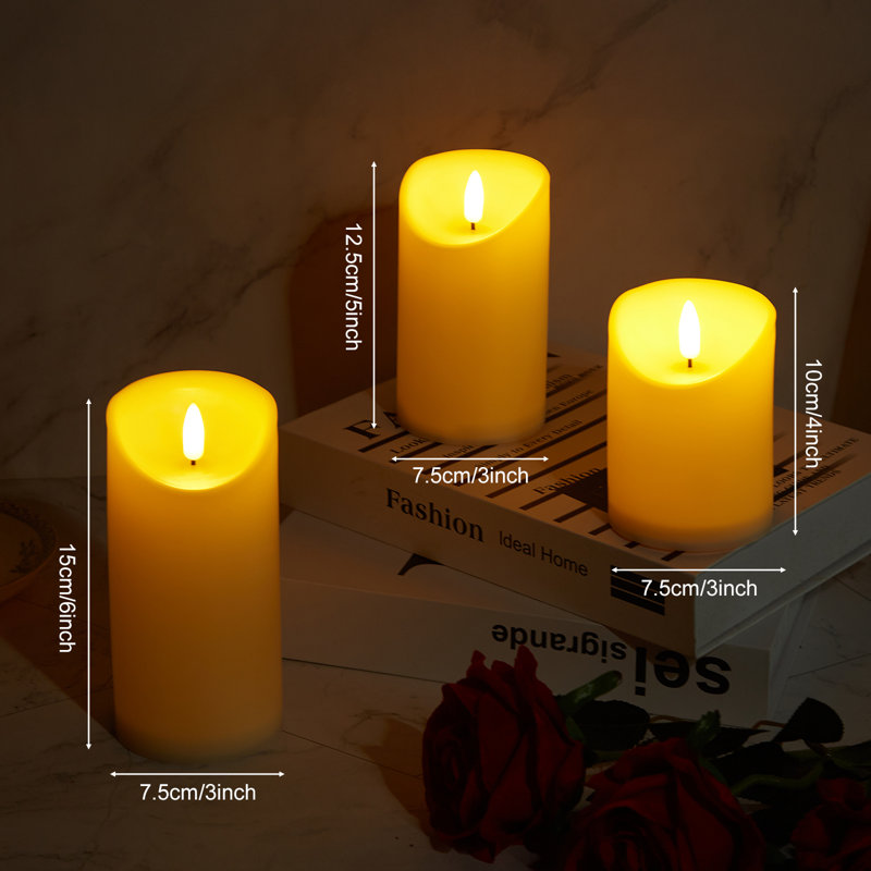 Rechargeable Flickering Flameless Pillar Candles (3 Packs)