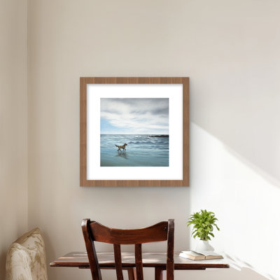 Dog on the Beach - Framed Matted Print for Home Decor