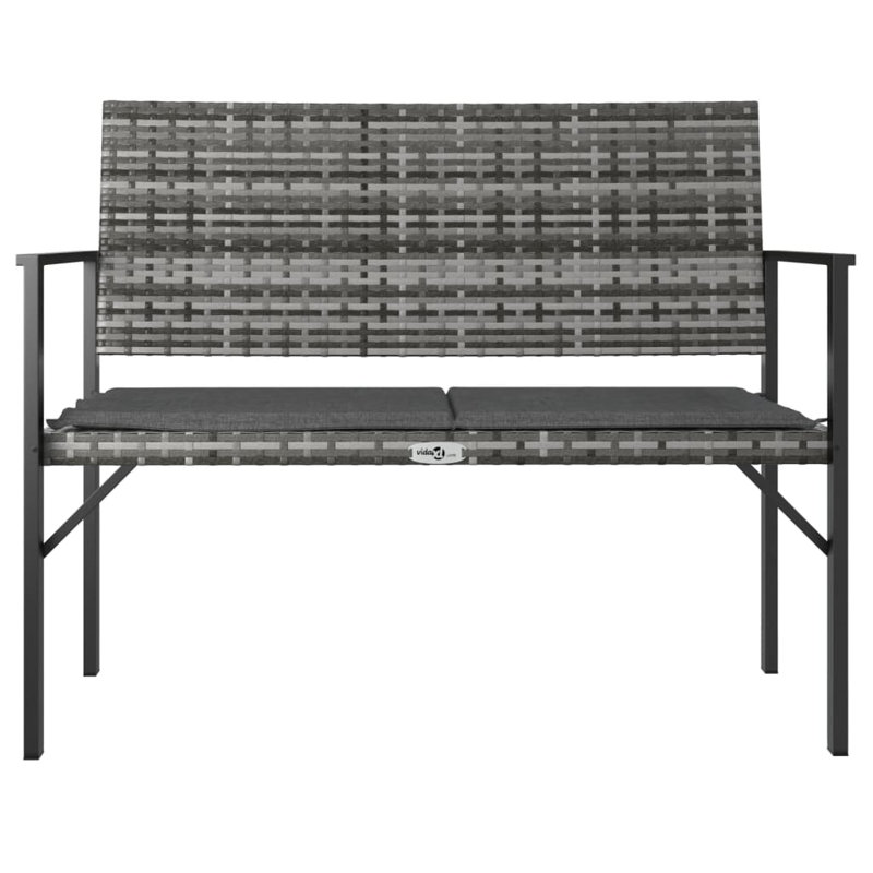 Pia Metal/Wicker Outdoor Bench, Grey/Black, Grey