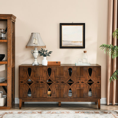 60.5" Walnut Mid Century Modern Sideboard. Buffet Cabinet With Versatile Storage. 4 Doors & Adjustable Shelves For Living Room, Entryway. Construction. Tv Media Console Table Shelf Units. For