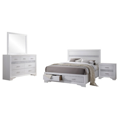 Ensemble de grand lit 4 pièces blanc avec rangement Vino