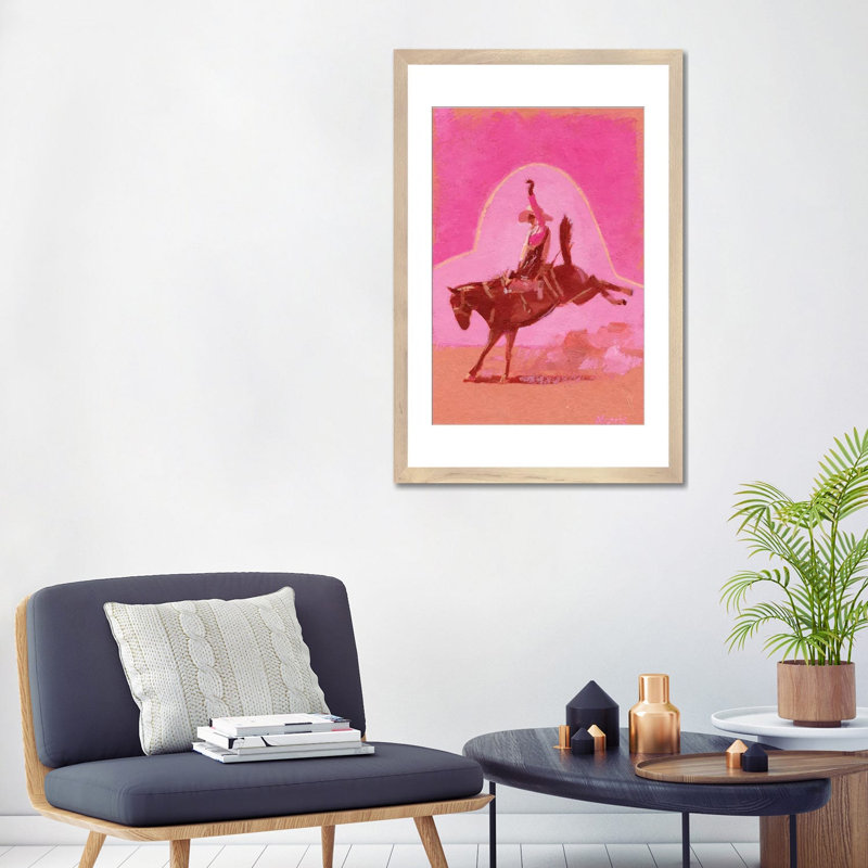 «Ride 'Em Pink Skies», reproduction d'art murale - papier d'art encadré, 32" x 24", Framed Paper, Beige