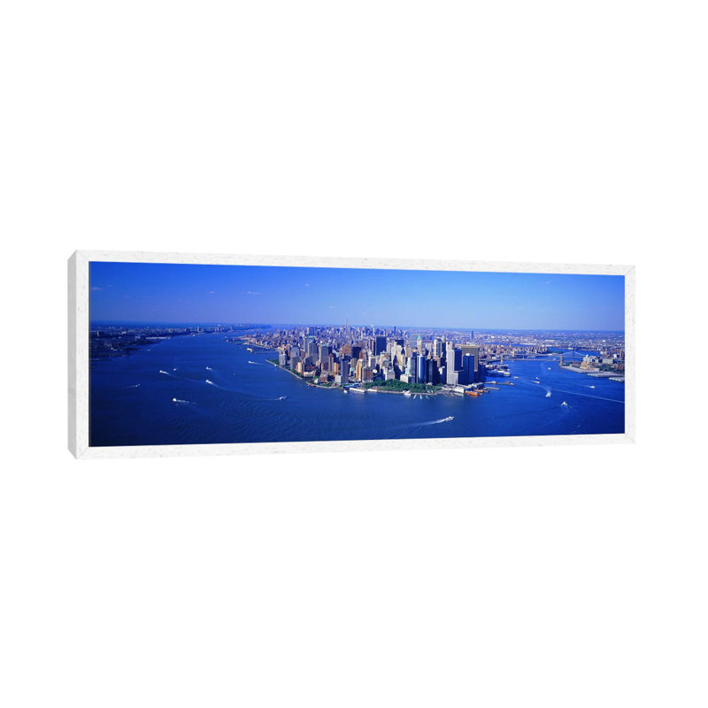 Aerial Lower Manhattan New York City NY by Panoramic Images - Panoramic Gallery-Wrapped Canvas Giclée on Canvas, White Framed