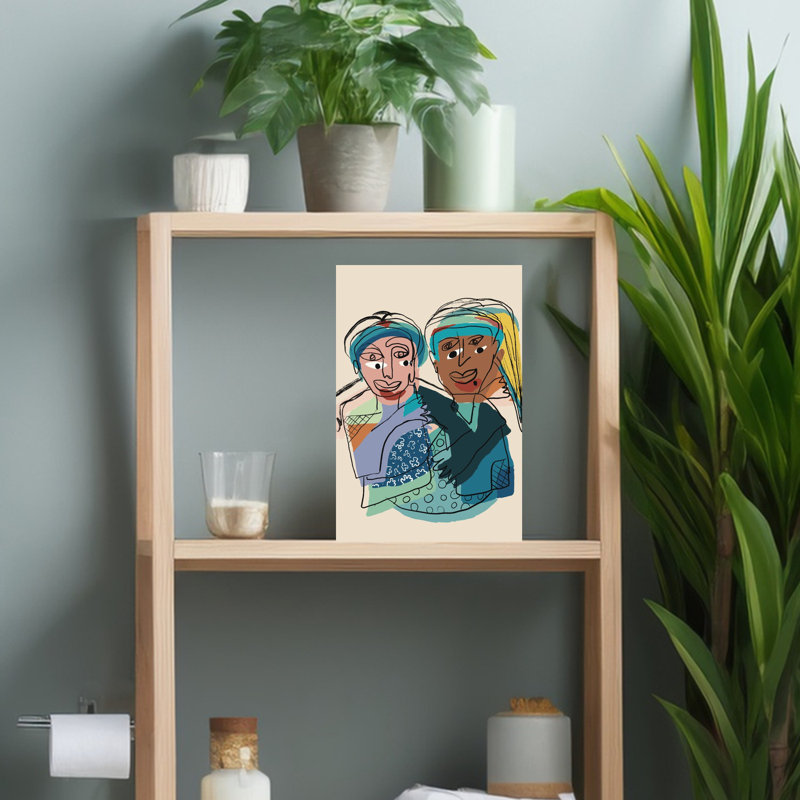 «Colorful Friends Embrace», art mural moderne abstrait coloré, 18" H x 12" W