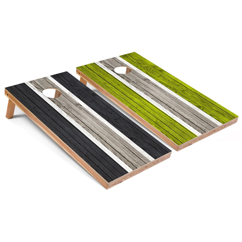 Panneaux de cornhole rayés à thème 2 'x 4' avec lumières DEL, Gris foncé / rayé lime