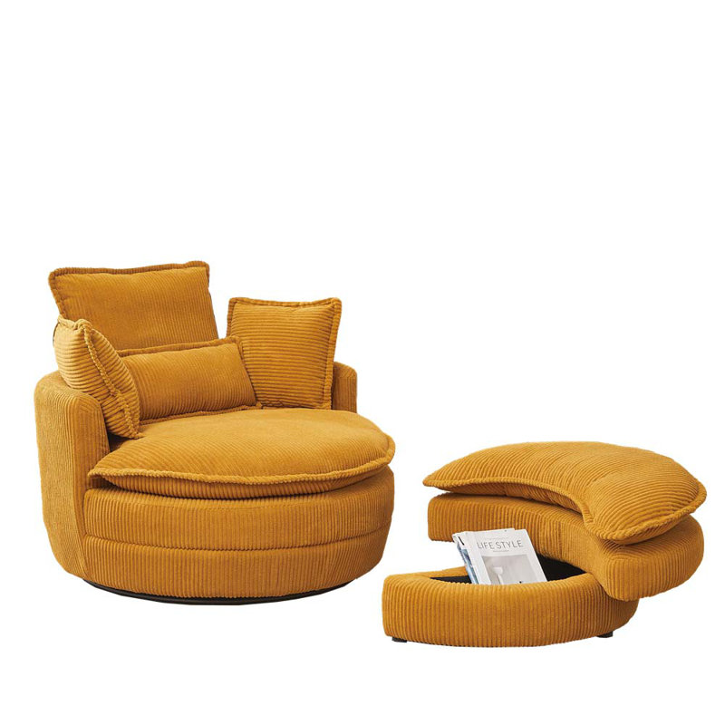 Fauteuil demi-tonneau pivotant de 52,15 po avec repose-pieds Mclees, Polyester jaune