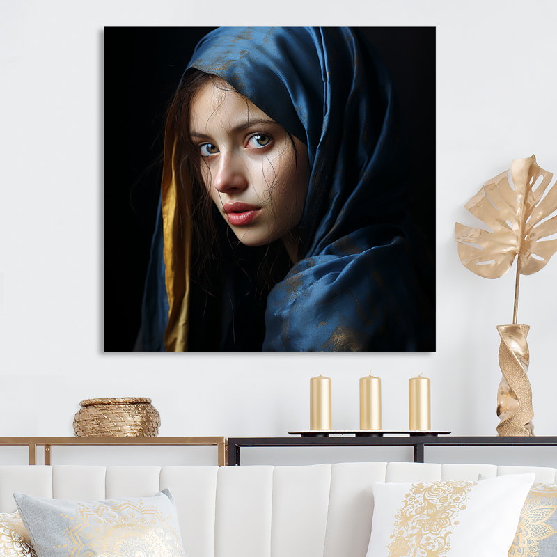 La fille à la perle - art en métal tendance, H 36 po x l 36 po