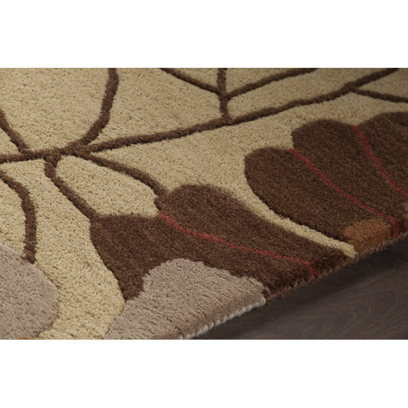 Tapis orange en laine touffeté à la main à motif floral orange, rouge, brun et gris Jonas Authentic, 7 pi x 10 po