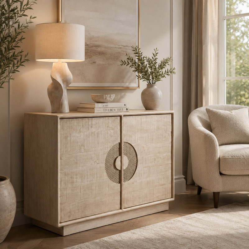 Apex 46 in. Tan Solid Wood 2 Door Media Accent Cabinet