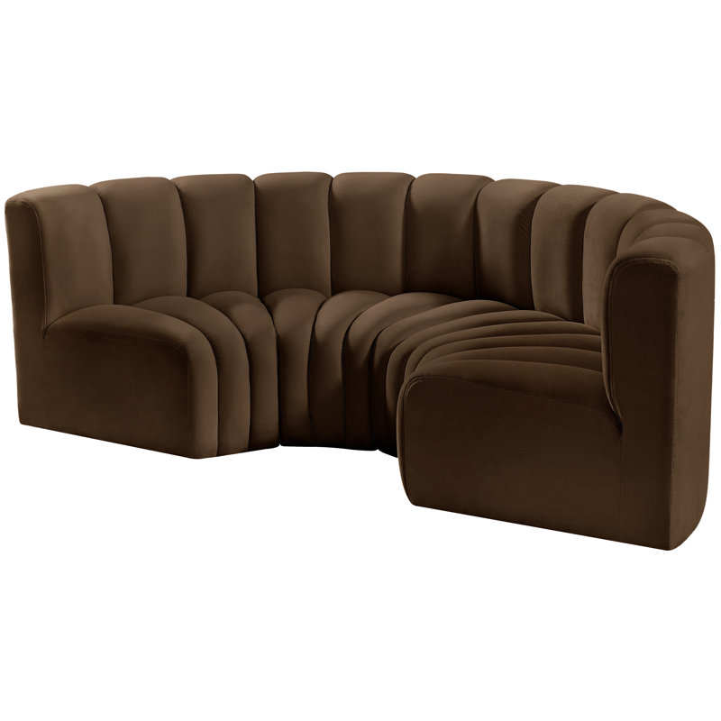 Hiten Upholstered Curved Sectional Reversible, Brown Velvet