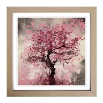 Cherry Blossom Tree Grunge Art - Single Picture Frame Print on Wood