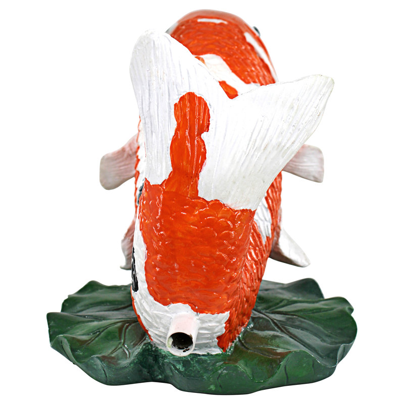 Hand-Painted Kohaku Koi Resin Garden Statue, 9.5"