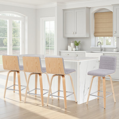 Tabouret pivotant à hauteur de comptoir ou de bar moderne Neasa Fowey Biance avec assise rembourrée et structure en bois