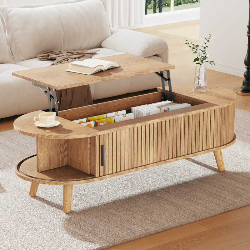 Lift Top Coffee Table with Storage, Natural wood