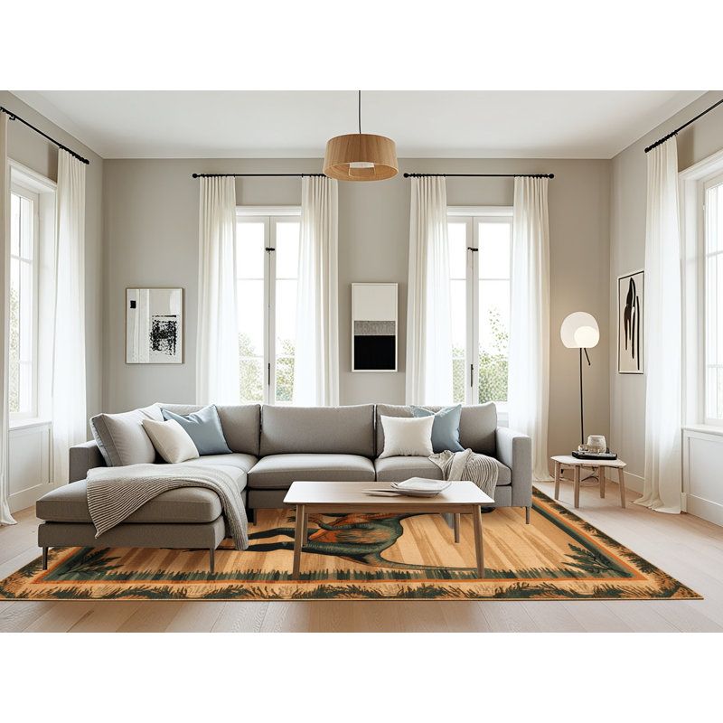 Tapis brun dinosaures lavable à la machine, Rectangle 6 pi x 9 pi