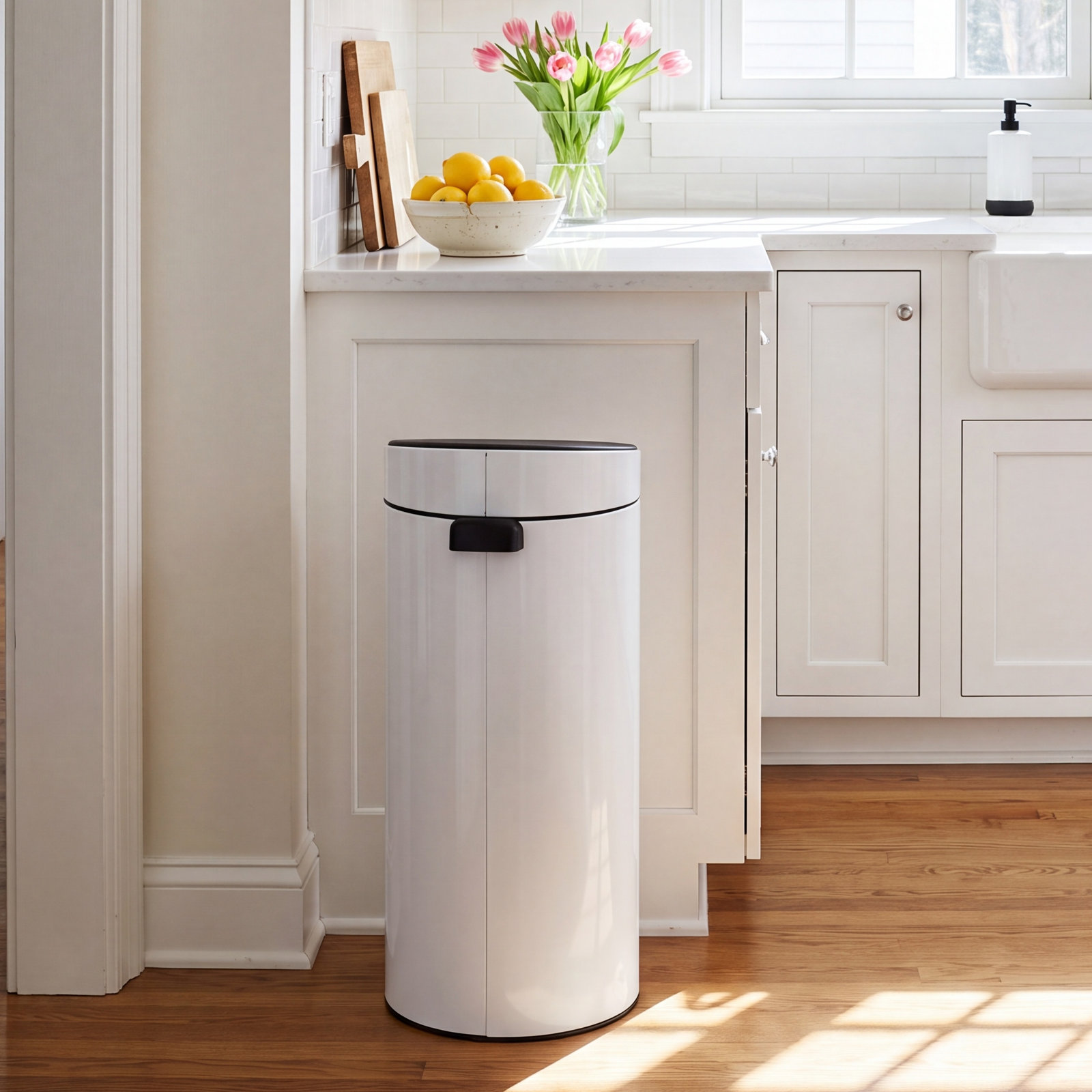 Brabantia 8gal Touch Top Trash Can, White