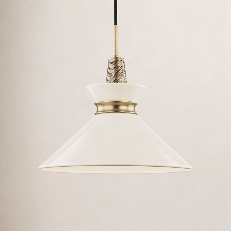 Corby 1 - Light Single Pendant, 13.25" H x 14" W x 14" D, Cream, Aged Brass