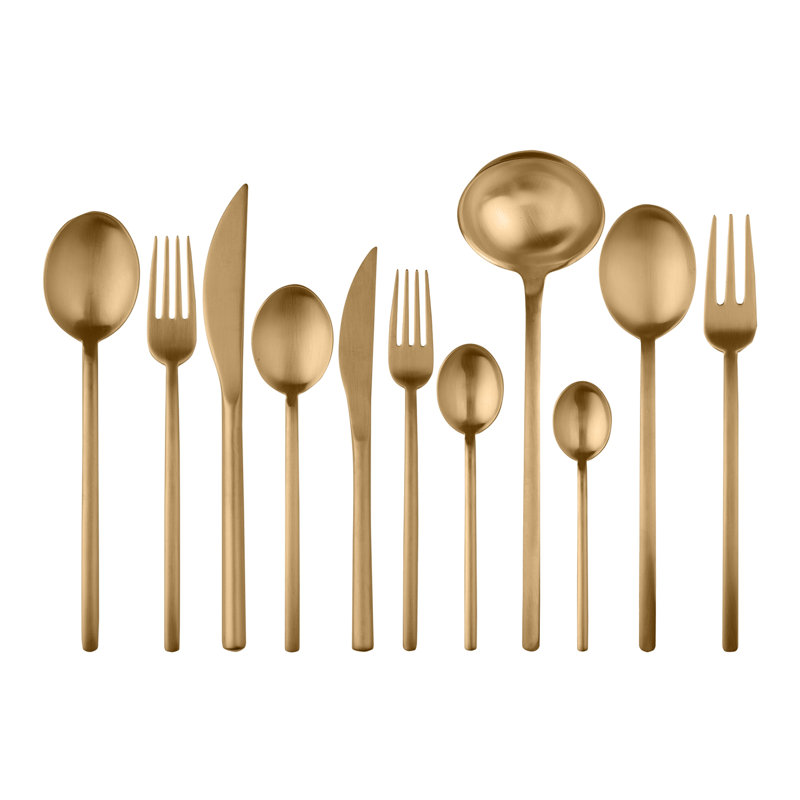 Due 99 - Piece Stainless Steel Flatware Set - Service for 12, Ice Gold