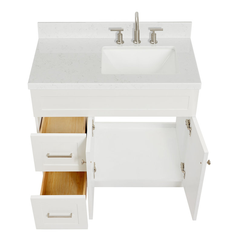 Hamlet 36.25 " W Freestanding Standard Free Standing 1 Single Vanity Bathroom Vanity With Carrara Quartz Top, White