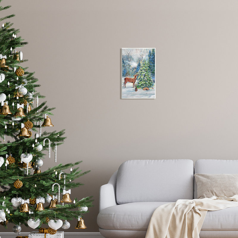 «Winter Woodland Animals Tree» par Ruane Manning, peinture, L 10 po x H 15 po, Mdf
