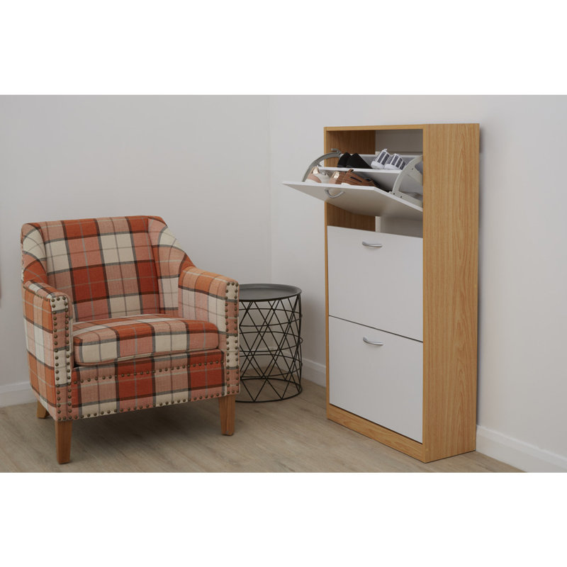 18 Pair Stackable Flip Down Shoe Storage, Oak