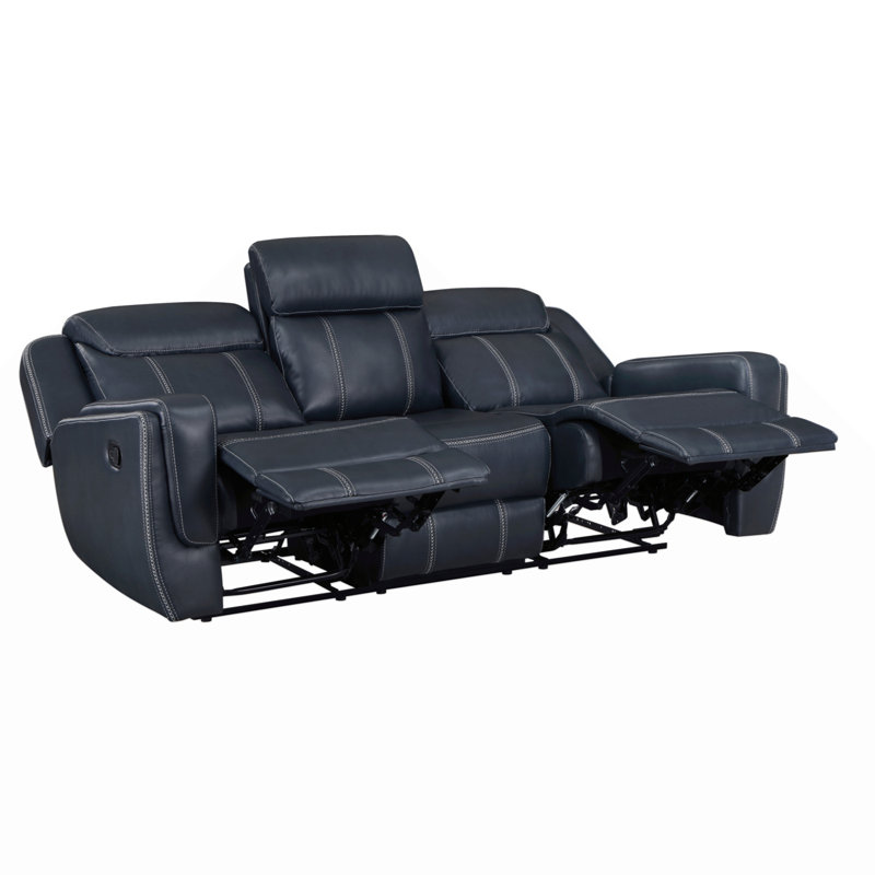 Corrado 86" Modern & Contemporary Faux Leather Manual Reclining Sofa with Integrated Drop-Down Console, Built-in Power Outlets and USB Ports