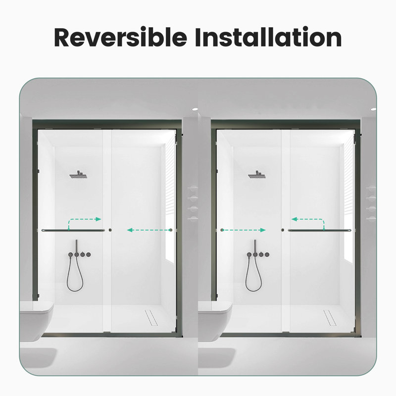 44"-48"W*72" H Semi-Frameless Double Sliding Shower Door, Bypass Shower Door, 1/4" (6Mm) Thick Sgcc Tempered Glass Door