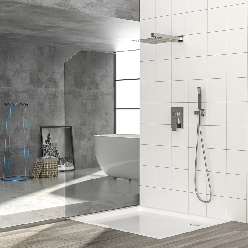 Wall Mounted Shower With 12 Inch Dual Heads - Square, Square Head Mounted, Finish, Brushed Nickel