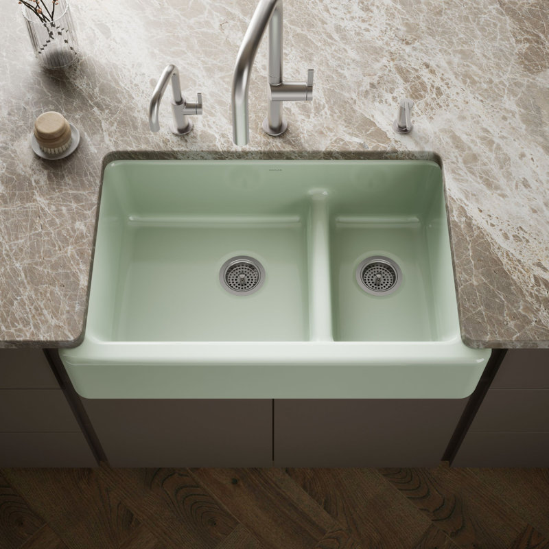 Whitehaven® 36" L x 22" W Double Basin Farmhouse Kitchen Sink, Indigo Blue