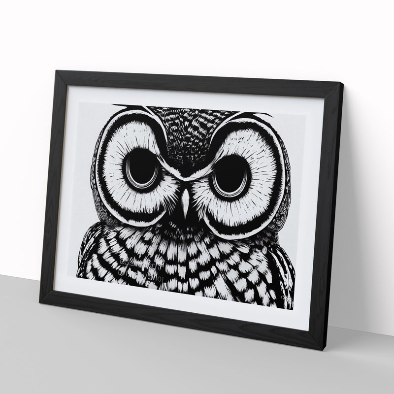 Striking Owl Art Vol.5 - Single Picture Frame Print, Black, 46cm H x 64cm W x 2cm D