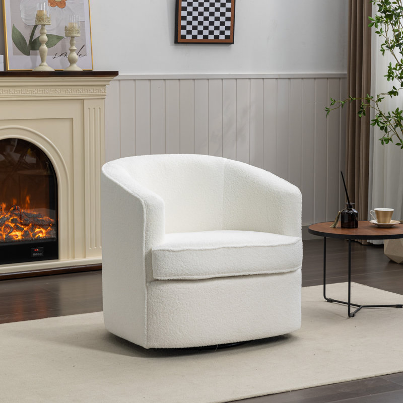 Fauteuil demi-tonneau pivotant de 29 po Jenai, Polyester beige