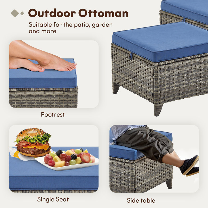 Carlston Outdoor PE Wicker Patio Lounge Chair Set with Side Table and Ottomans