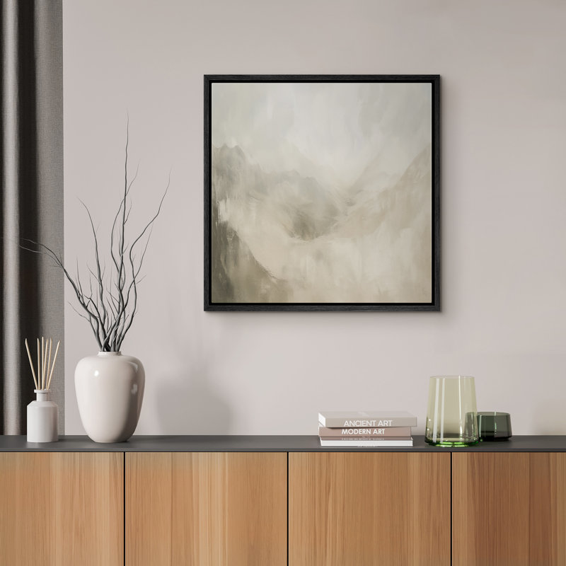 «Neutral Abstract Mountain Landscape», reproduction d'art sur toile encadrée - œuvre d'art minimaliste d'inspiration naturelle pour les intérieurs modernes et scandinaves