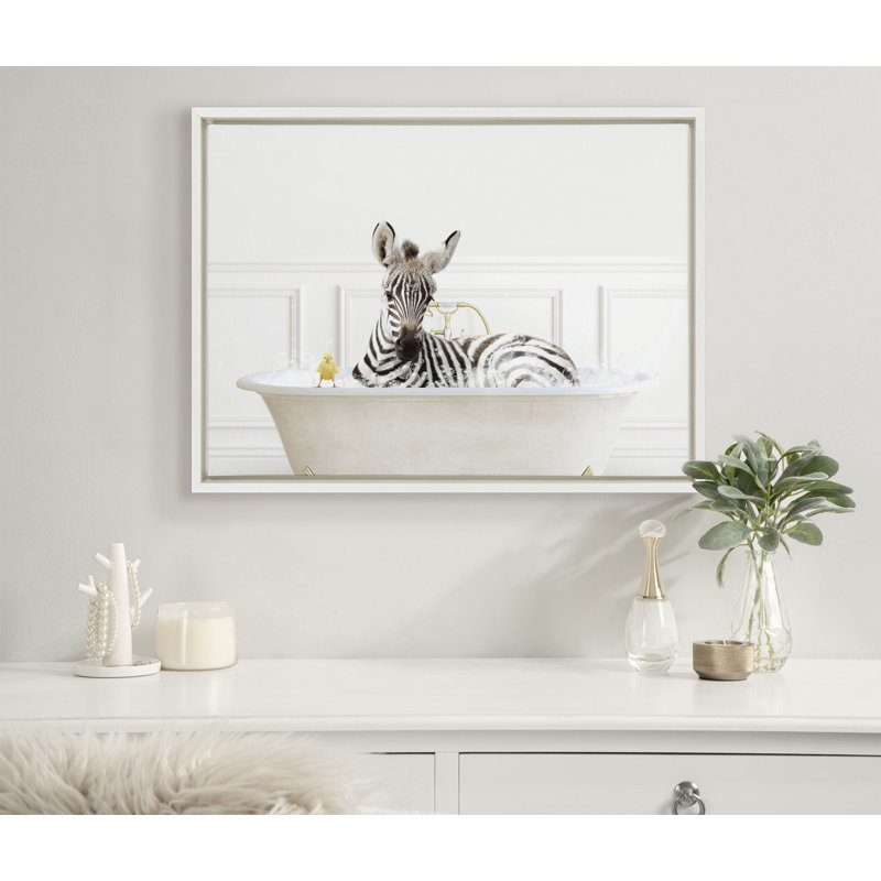 «Zebra In Bubble Bath Neutral Style» par Amy Peterson, reproduction d'art sur toile encadrée, Blanc