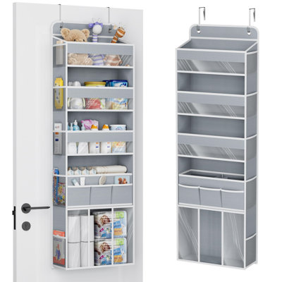 5-Tier Heavy-Duty Over-the-Door Hanging Storage Organiser | Foldable Behind Door Wardrobe Shelving With Side Pockets, Multi-Purpose Storage for Bedrooms, Bathrooms & Baby Nurseries