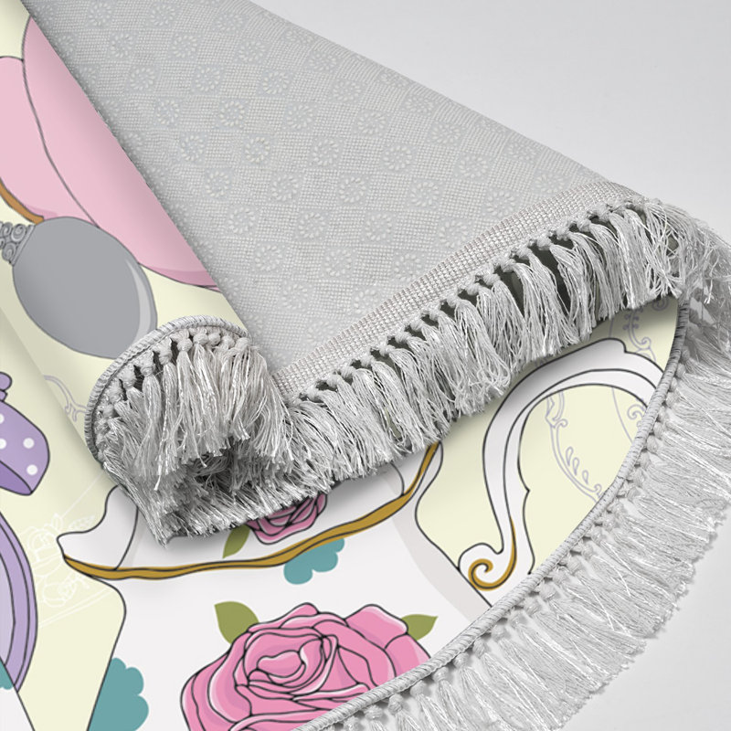 Tapis rond rose / crème en polyester tissé à la machine Everest, Rond 3 pi 11 po