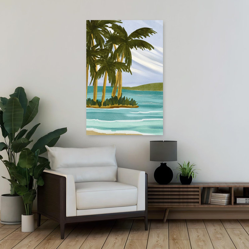 Île tropicale, palmiers sereins, tranquille, palmier abstrait, art mural côtier