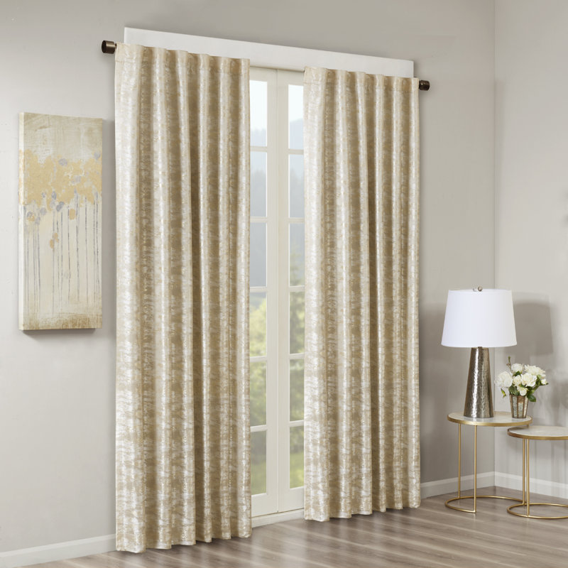 Cassius Damask Total Blackout Thermal Single Curtain Panel, Gold, 50" W x 108" L
