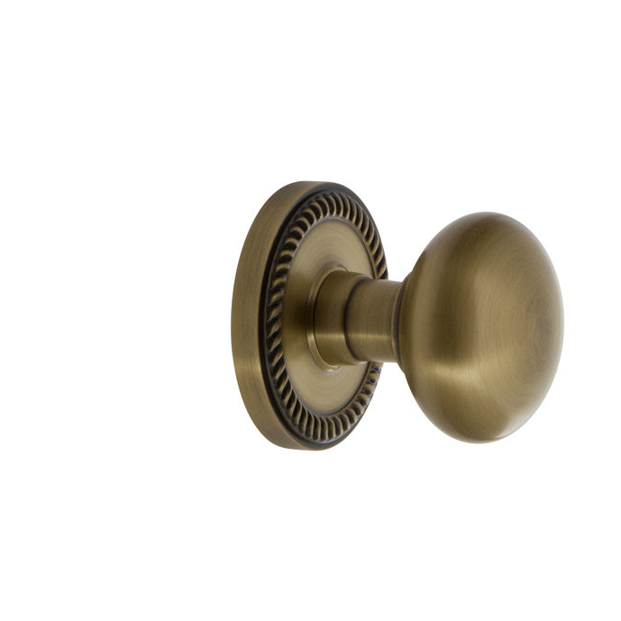 Grandeur Newport Rosette Privacy with Fifth Avenue Door Knob, Vintage Brass, 2 3/4"