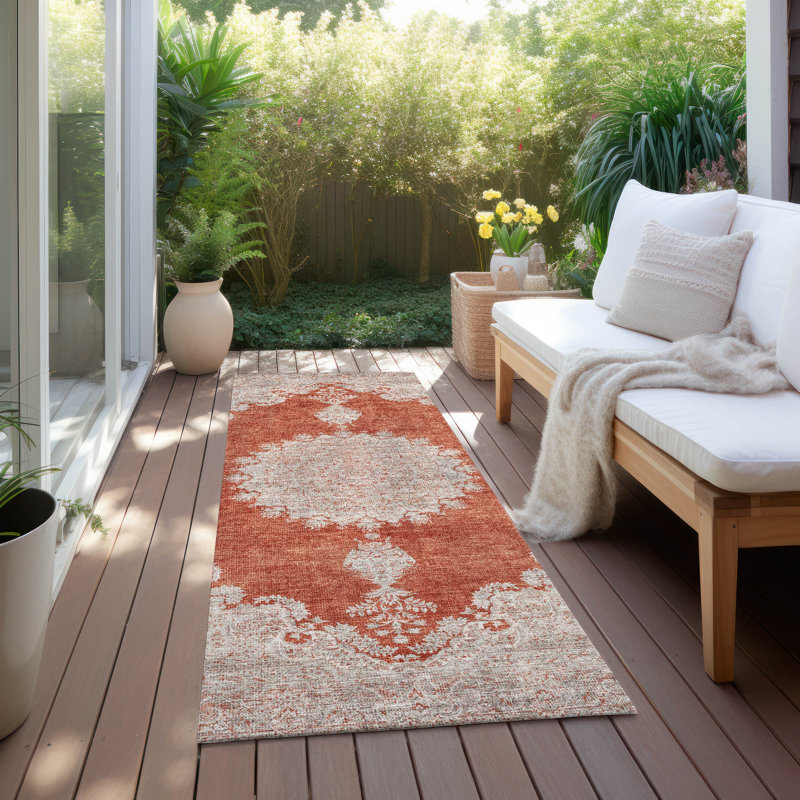 Lavable à la machine intérieur / extérieur Chayden ACN1003 rouille, Tapis de couloir 2 pi 3 po x 7 pi 6 po
