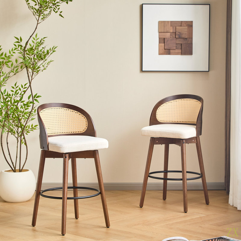 Tabouret de bar d'intérieur en bois Como, avec revêtement, ensemble de 2
