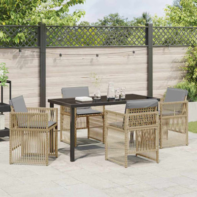  Garden Dining Set 5 Pcs Beige Poly Rattan