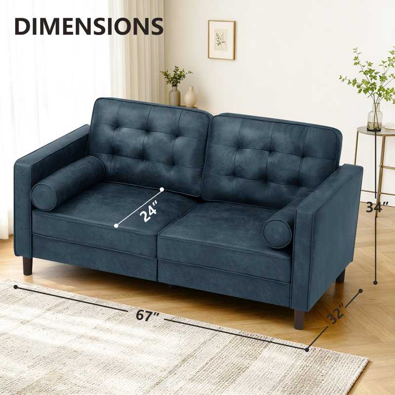Canapé moderne en suède 66 po, Bleu