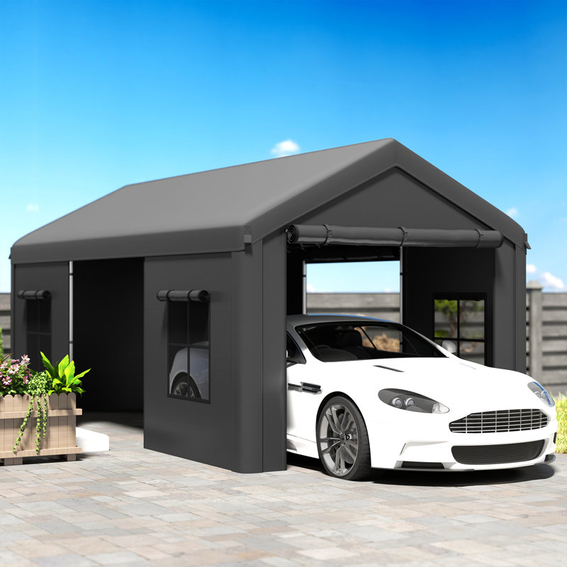 Outsunny 3 x 6 m Heavy Duty Carport with Galvanised Frame, Dark Grey