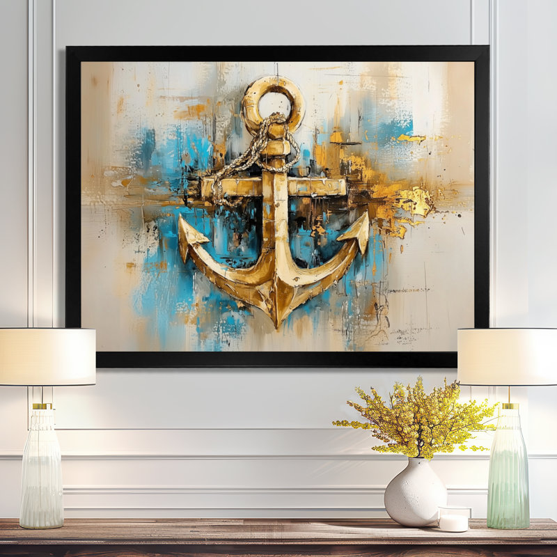 «Anchor In The Moonlight I», reproduction sur toile côtière, H 30 po x l 40 po, Picture Framed Print, Noir