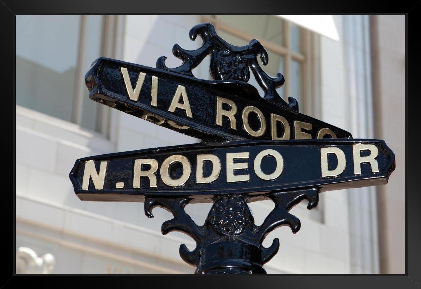 Rodeo Drive Via Rodeo Beverly Hills California Street Sign Photo Black Wood Framed Art Poster 20x14 Latitude Run