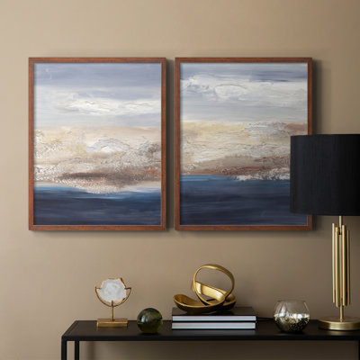 «Tidal Seafoam Horizon I», reproduction encadrée de qualité supérieure - prête à être accrochée - aucun clou requis - aucun clou requis