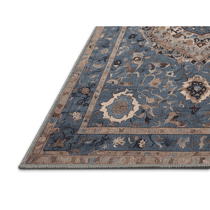 Machine Washable Gray Area Rug, Round 5'