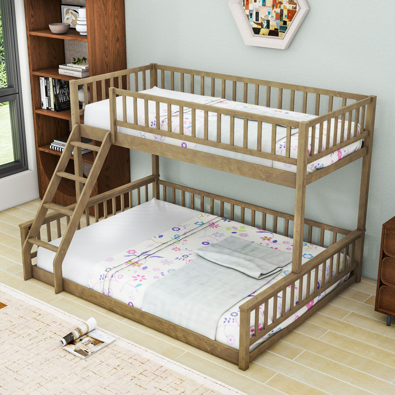 Bunk Bed With Ladder And Safety Guardrails, Walnut, Twin XL Over Queen