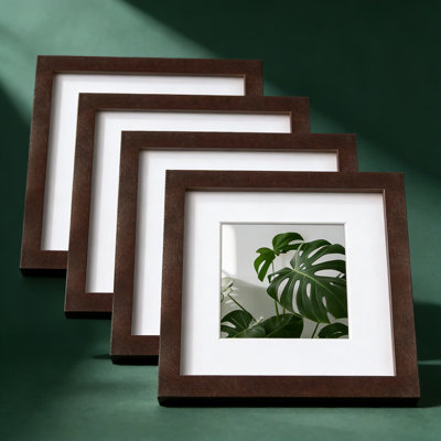 Solid Wood 8X8 Picture Frames Set Of 4 With Plexiglass, Includes Mat For 4X4 And 6X6 Photos, Tabletop And Wall Mount Display For Home Or Office